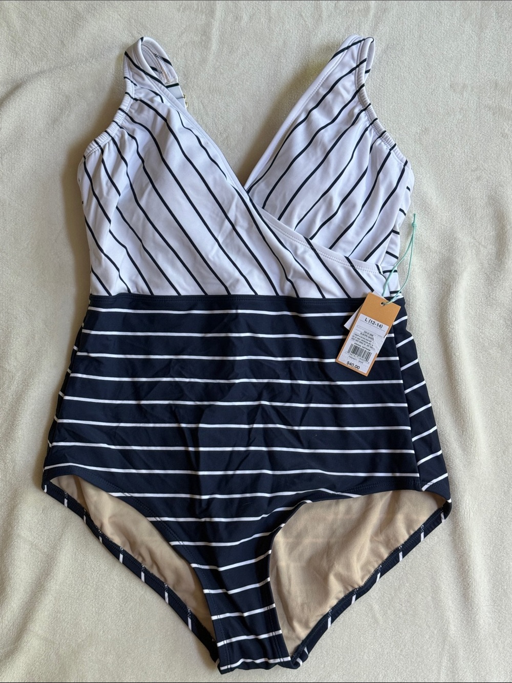 Kona Sol Navy and White Striped One-Piece Swimsuit
